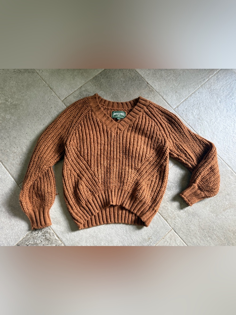 American Eagle Outfitters Women’s V-Neck Chunky Knit Sweater - Rust